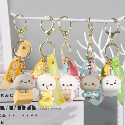 Adorable Peach Gomma Cat Silicone Keychains