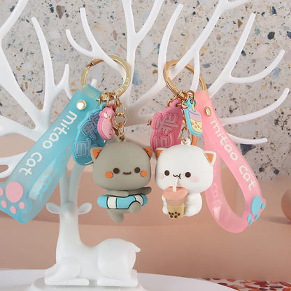 Adorable Peach Gomma Cat Silicone Keychains