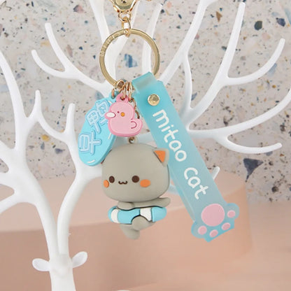 Adorable Peach Gomma Cat Silicone Keychains